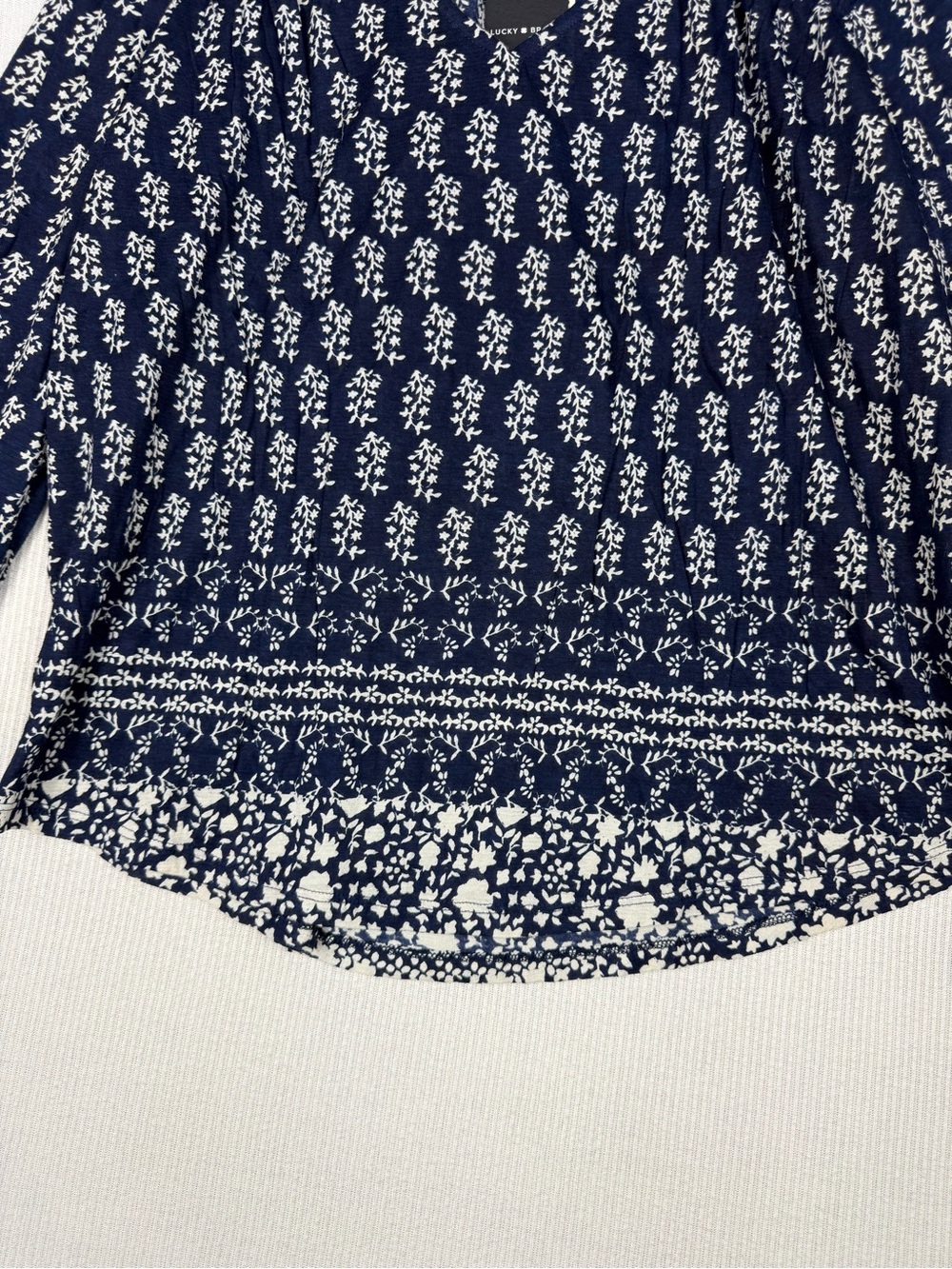 NWT Lucky Brand Blue Floral Print Peasant Blouse Size Large Boho Bell Sleeve Top - Picture 5 of 14